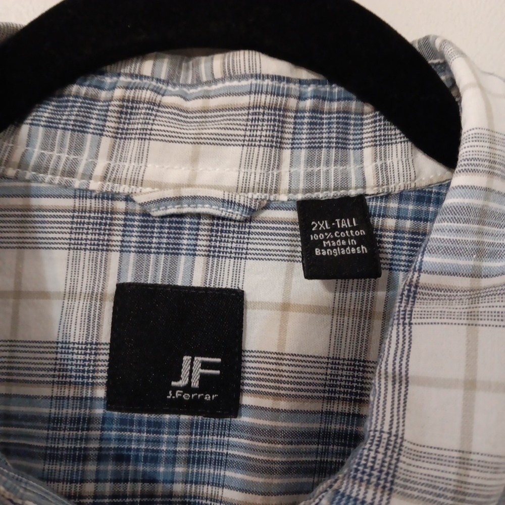 J. Ferrar‎ Shirt Men 2XL Tall Blue Short Sleeve Button Up Cotton - Picture 4 of 13